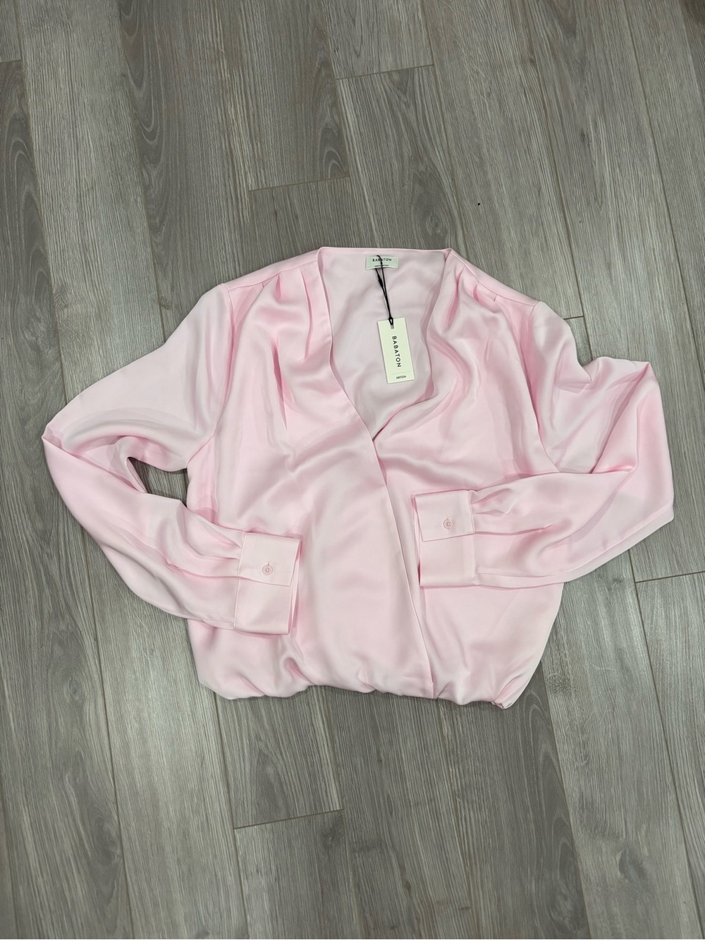 Babaton Pale Pink Draped Blouse Jacket